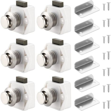 Juego de 6 cerraduras de botón para armarios, cajones y puertas (barcos, autocaravanas) - Aleación de zinc, ABS, color blanco. (1/4)