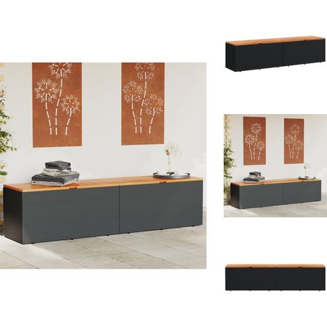 Boîte de rangement de jardin noir résine tressée bois d'acacia - Boîte De Rangement Jardin - Coffre De Jardin - Rangement Exterieur - Meuble De Jardin - Rangement Coussin (1/5)