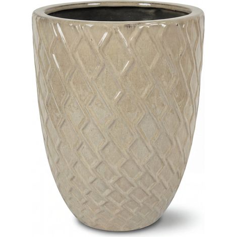 Pot grande taille d'extérieur ZEUS 42x54cm crème, fait main en terre cuite émaillée, résistant au gel (1/4)