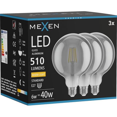Mexen Vintis 3x ampoule LED à filament E27, G125, 6W, Chaude - 2700K, 510 lm, fumée - L158-E27-0627-70x03 (1/5)