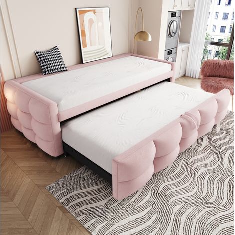 MEUBLIV Bettgestell 90/180x190 cm Rosa – ausziehbar, ohne Matratze (1/5)