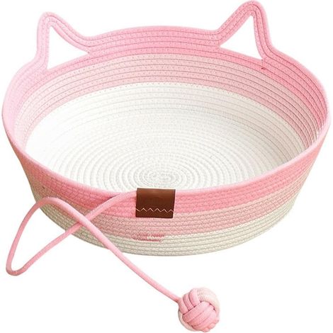 Nid en paille pour chat avec jouet intégré, panier confortable et ludique pour félin, 40 cm, naturel, idéal pour le repos et le jeu. (1/3)