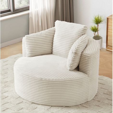 Fauteuil en velours cotele beige confort sans montage OKMYHOME (1/5)
