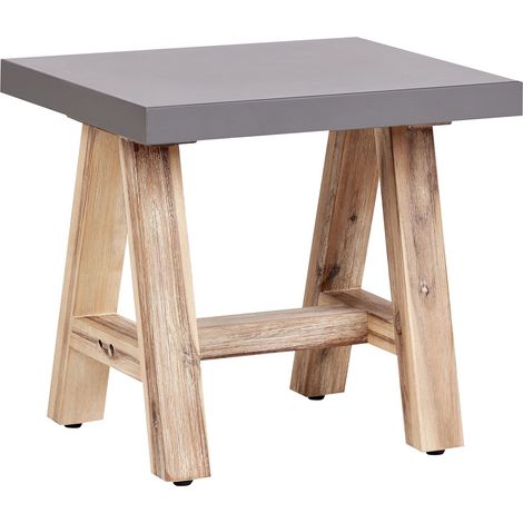 Sgabello da giardino per esterni in cemento con gambe in legno d'acacia grigio Tonnare