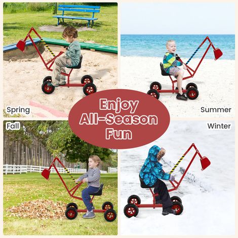 Plage, jardin ou bac à sable, pelleteuse enfant pour jouer dehors, siège rotatif 360° et 4 roues (1/5)