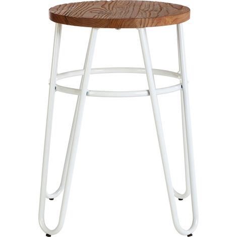 Interiors by Premier White Metal and Elm Wood Round Stool, Small Hairpin Stool, Versatile Metal Stool for Home, Office, Bedroom (1/5)