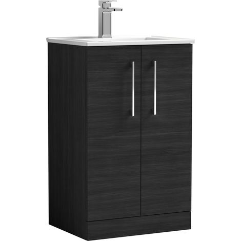 Balterley  Modern Bathroom 2 Soft Close Door Floor Standing Vanity Unit & Basin, Charcoal Black, 500mm (1/4)