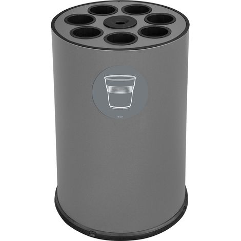 Pattumiera a Bidone per Raccolta Differenziata Ø45x72 cm 7 Scomparti Tubolari e 1 Vaschetta in Acciaio Verniciato Grigio