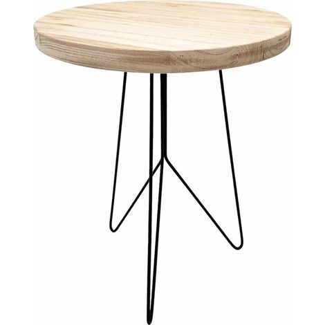 Table ronde bois naturel pieds métal noir élégance moderne - bois naturel et pieds noirs (1/3)