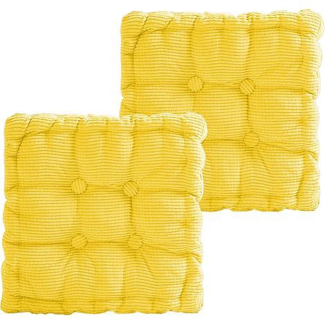 Lot de 2 Coussins de Sol, 40 x 40 cm, Coussin de Matelas épais de 8 cm, Coussin de Sol pour Chaise de Jardin, Cuisine ou Salle à Manger, pour l'intérieur et l'extérieur, Jaune (1/5)