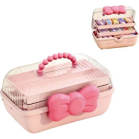 Boîte Rangement Accessoires Cheveux Rose - 1 pièce, rose, 20x10cm - boite bijoux fille elastique barrette pince organisateu Lumiryn (1/5)