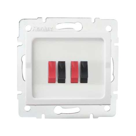 Prise haut-parleur double - 4 contacts - Encastrée - Blanc - 71x71mm (1/2)