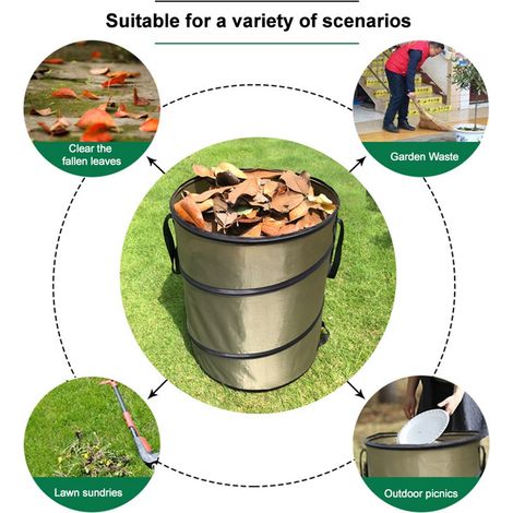 Sac à déchets de jardin pliable en tissu Oxford, seau réutilisable avec 2 poignées de transport pour la collecte des feuilles, 37,8 L (1/5)