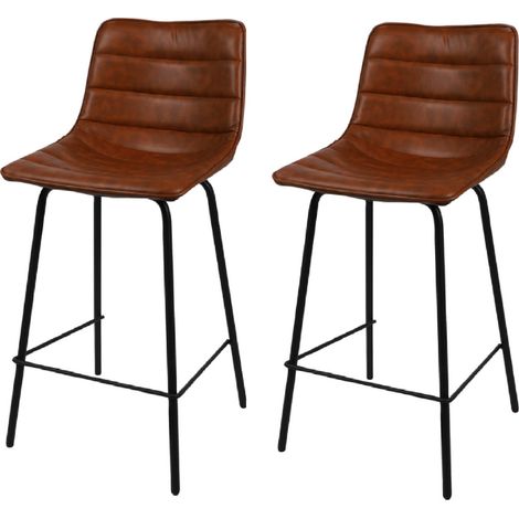 Lot de 2 tabourets de bar BROOKLYN effet cuir - Canelle - 44 x 53 x H 92 cm - Livraison gratuite (1/3)