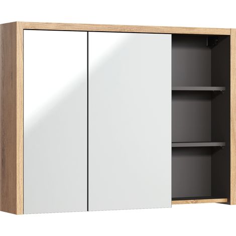 Badezimmer Spiegelschrank 100 cm DANZIG-56 in Shetland Eiche Nb. mit Graphitgrau, B/H/T: ca. 100/75/18 cm (1/2)