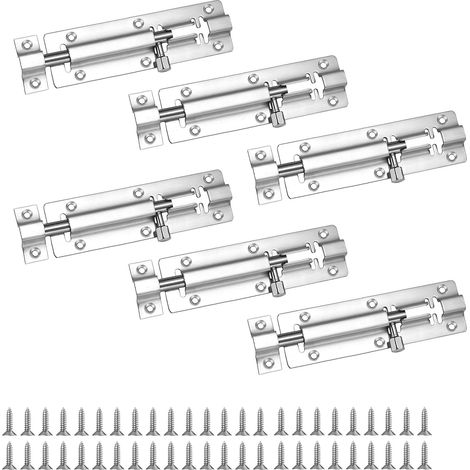 6 Pièces Verrou de Porte Boulons de Verrouillage de Porte en Acier Inoxydable Loquet Porte pour Fenêtres Garage Toilette Jardin Argent 5 Pouces (1/5)