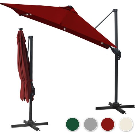 Wolketon Sonnenschirm Rot mit LED-Beleuchtung – Gartenschirm Ø300 cm, UV-Schutz, mit Kurbel & stabilem Mast