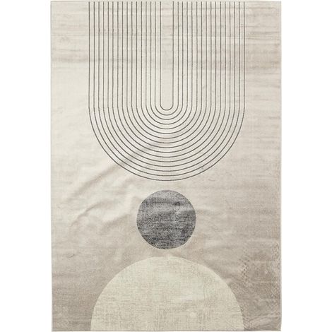 Tapis rectangulaire tissé en viscose 120x160 cm – Motif géométrique gris et beige – Anti-acarien et anti-poussière – Adapté chauffage par le sol – Jadorel (1/4)