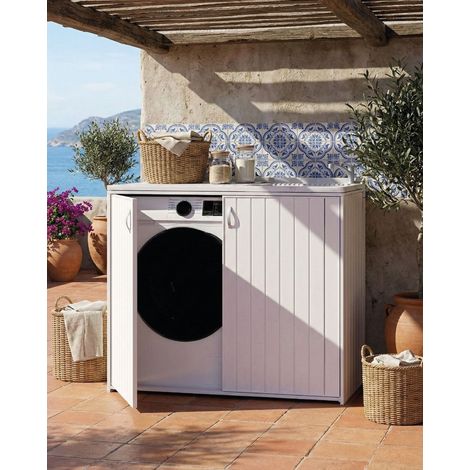 Mobile coprilavatrice Candida - Con 2 ante e lavatoio - Contenitore salvaspazio per interni ed esterni in pvc- Lavatrice e miscelatore non incluso - 109 x 94 x 60 cm (1/4)