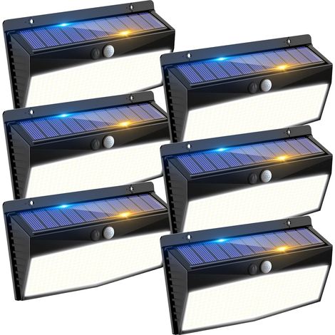 Paquete de 6 luces solares para exteriores: 368 LED de pared, IP65, resistente al agua, luz blanca. (1/5)