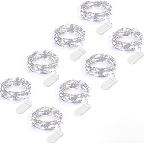 Lot de 8 Guirlande Lumineuse à Piles (Inclus) 3 Meters 30 LED Micro Guirlande en Fil Cuivre Blanc pour la Décoration de Noël Chambre Soirées Mariage (1/5)