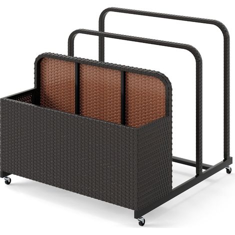 Cesto portaoggetti per piscina con ruote, rattan PE, 2 scomparti