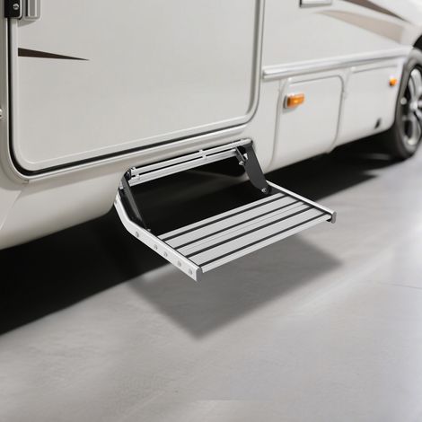 Manuelle Einstiegsstufe für Wohnmobil, Einzelstufe mit LED, 200kg Tragfähigkeit, Aluminium, Silber (1/5)