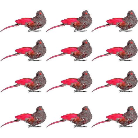 Pájaros artificiales navideños, cardenales, con clip para adornos de árbol de Navidad, manualidades y artesanías. (1/5)