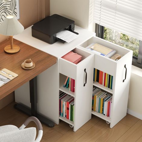 Mueble de almacenaje con ruedas 52 x 50 x 75 cm blanco, módulos deslizantes, reversible DESVIAE (1/5)