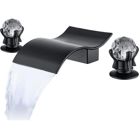 S-giant Robinet de salle de bain avec 2 poignées en cristal, robinet de salle de bain 3 trous, 8 pouces, montage en terrasse, cascade extensive pour lavabo ou baignoire(D) (1/5)