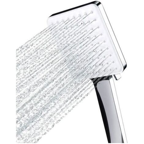 (Blanc)Pommeau de Douche Haute Pression avec 6 Modes de Douche,Grande Pommeau Douche Carrée avec Commande à Une Main,Chromés