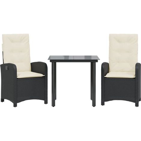 Ensemble table et chaises de jardin noires trois pièces avec coussins. (1/5)