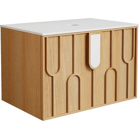 Mobile sotto lavabo sospeso testurizzato con piano in pietra sinterizzata Naturale chiaro L75 cm - MERKAN (1/4)