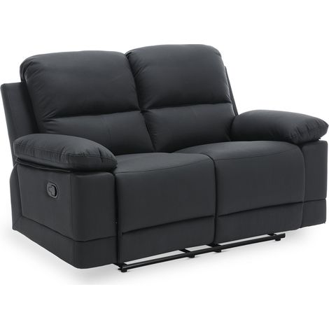 Deco In Paris – Canapé relax 2 places manuel en simili cuir noir – Longueur 153 cm – Profondeur 93 cm – Dossier inclinable pour confort optimal (1/5)