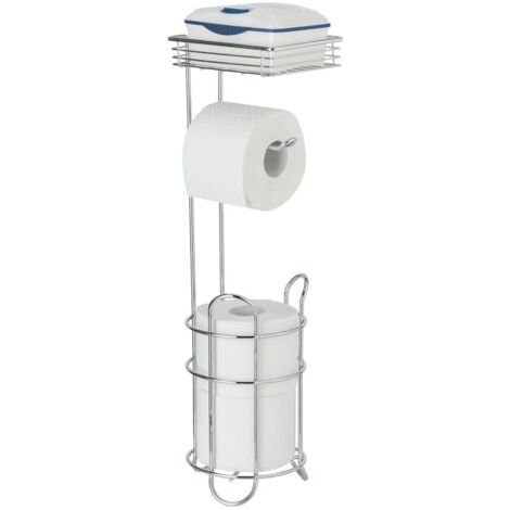 Wenko – Serviteur WC 3en1 porte papier toilette sur pied – Étagère de rangement – Métal chromé – Dimensions 15x18x59cm (1/5)
