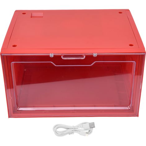 Boîte de Rangement Transparente à LED pour Chaussures avec Commande Vocale, Empilable pour Centre Commercial ou Maison, Rouge