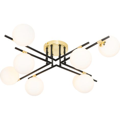 QAZQA Lampada da soffitto lynn - Art déco - Acciaio,Vetro - Nero/Oro/Ottone - Tondo Max. 8 x Watt