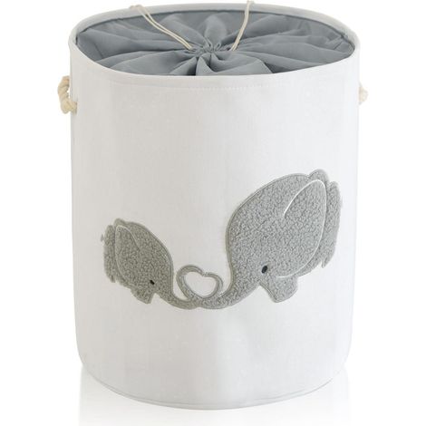 Baby Wäschekorb 58L mit Zugverschluss, faltbar, Grau Elefant (1/5)