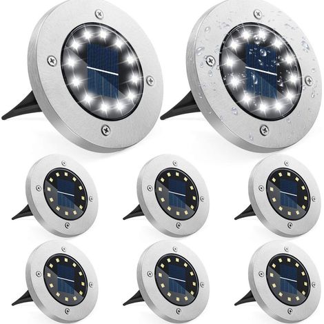 Stück Solar-Bodenleuchten für den Garten, 12 LEDs, weiß, Edelstahl, wasserdicht, für den Außenbereich, Garten, Terrasse, Rasen, Hof, Auffahrt, Solarleuchten