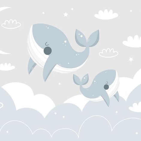 papier peint panoramique baleines bleu clair et gris  - Sanders & Sanders (1/5)