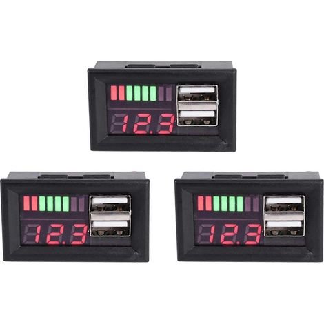 Voltmètre numérique 3X 12V pour batterie de voiture ou moto, sortie USB 5V 2A (1/5)