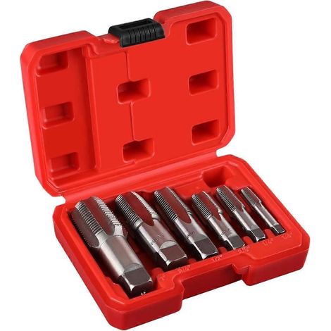 Jeu de 6 tarauds NPT pour tuyaux, jeu de tarauds coniques de précision en acier au carbone -- (1/5)