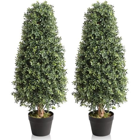 momoplant 90cm/3ft Set of 2 Artificial Boxwood Topiary Trees in Pot, Fake Plants Pyramid Cone Trees for Indoor Outdoor Home Office Garden Decor (1/5)