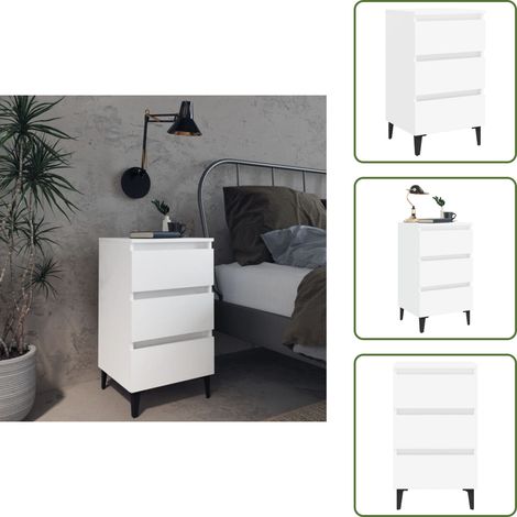 The Living Store Mesita de noche con patas de metal blanco 40x35x69 cm - Mesita de noche de metal