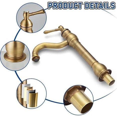 Mitigeur lavabo laiton vintage bec pivotant 360 degrés – Adapté pour salle de bain et évier cuisine – Style rétro – Variante A