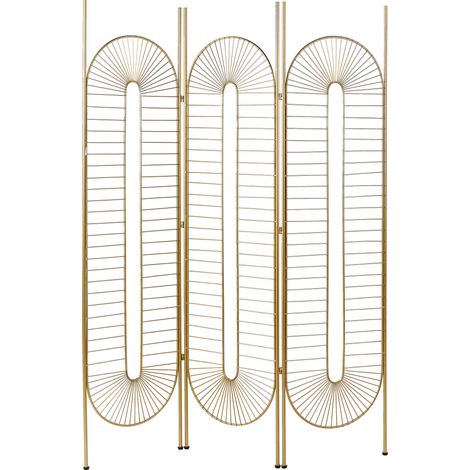 Biombo decorativo de 3 paneles plegable de hierro con marco de metal dorado Noale