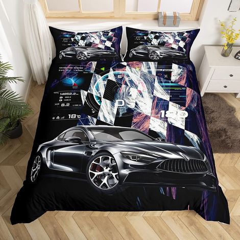 Enfants Construction Parure de Lit 140x200cm Hommes Sports Extrêmes Thème Housse de Couette Moderne Automobile Décor Ensembles de Housse de Couette Plaid Grille Voiture De Course Chambre 2Pcs (1/5)
