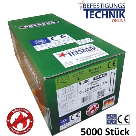 Prebena Q-63CSVHA-ETA 63mm Brandschutz Klammern verzinkt für Senco Würth Q Haubold HD7900 5,0M KL-39"-"EN13850