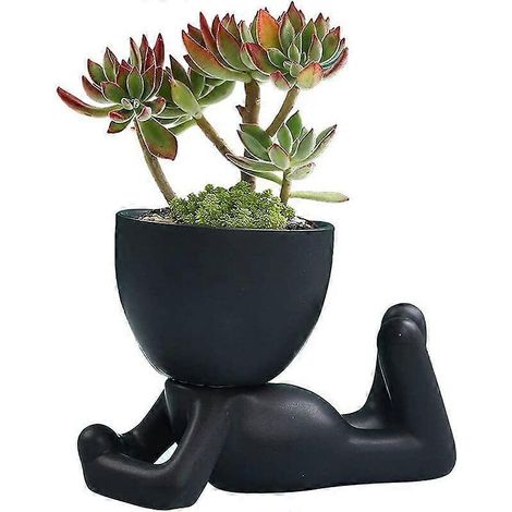 Pot de fleurs en céramique, pot de fleurs créatif pour plantes succulentes, petits pots, mini pot de fleurs, décoration, pour la maison, le bureau et le jardin (noir) (1/5)