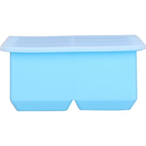 Große Silikon-Eiswürfelform mit 6 Fächern, quadratisch, mit Deckel, für Eiswürfel, Kuchen, Schokoladenpudding, himmelblau (1/5)